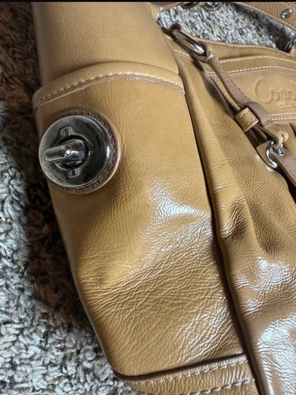 Coach Leather Pleated Tote Shoulder Bag Tan Hangtag Classic Purse - Picture 4 of 8